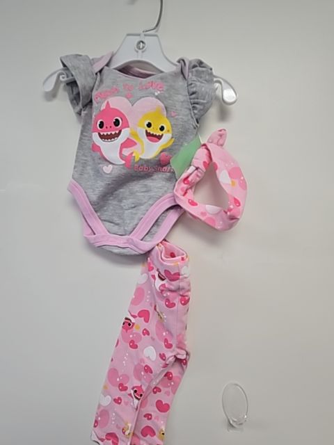 Grey/Pink Baby Shark Pink Fong Outfit W/Bow, 3M G