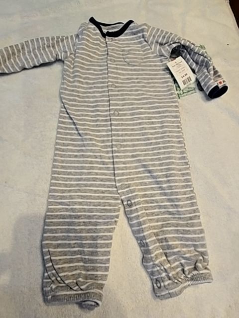 Grey/White Striped Carters Pant One Piece, 6M B