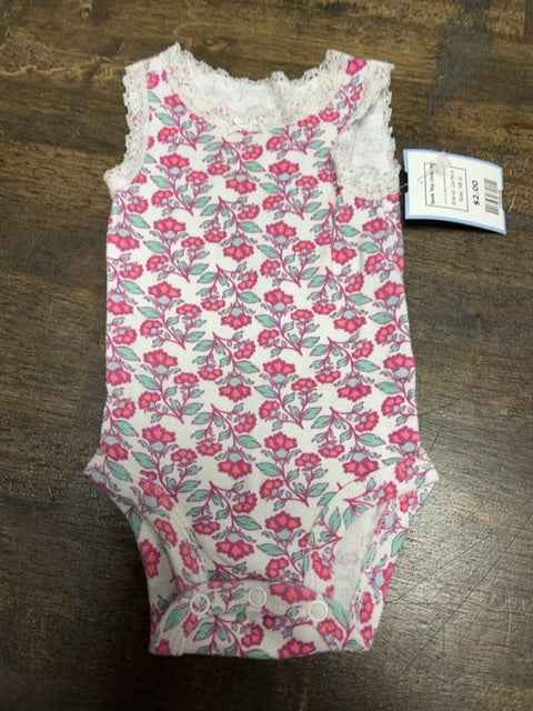 White/Pink/Blue Flower Carters Tank Top Onesie, NB G