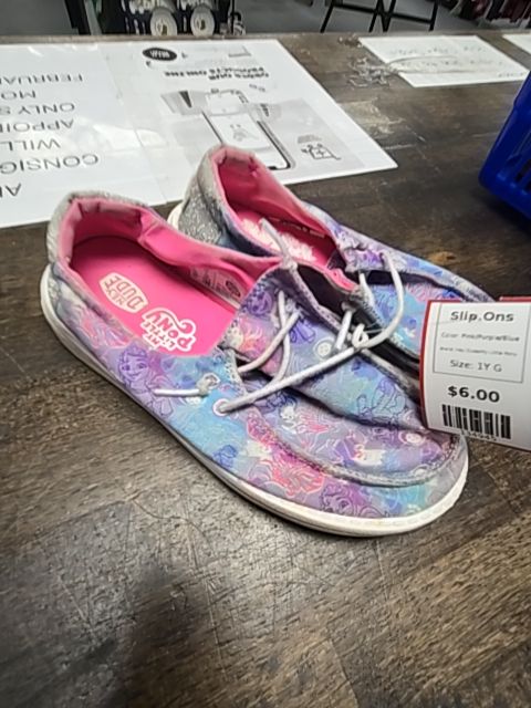 Pink/Purple/Blue Hey Dude/My Little Pony Slip Ons, 1Y G