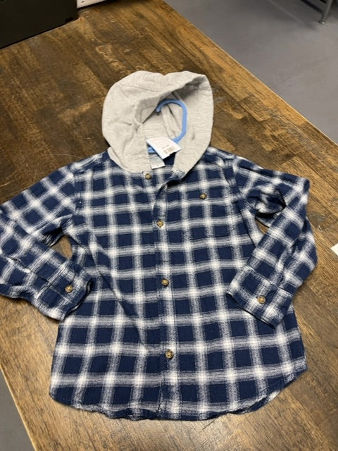 Navy/White Plaid Carters Hooded Longsleeve Button Up, 4T B