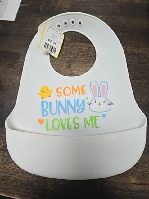 White Some Bunny Loves Me Silicone Bib