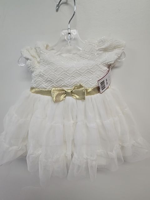 White/Gold Nannette Baby Dress, NB G