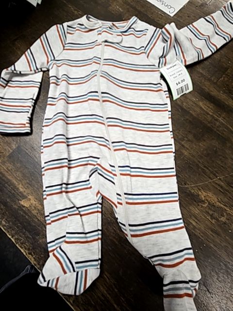 Grey/Blue/Orange Striped Carters Sleeper, 3M B