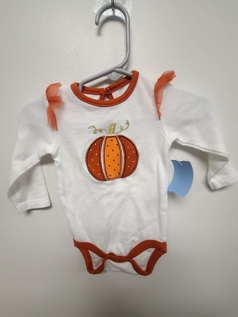 White/Orange Pumpkin Chick Pea Longsleeve Onesie, 3M G