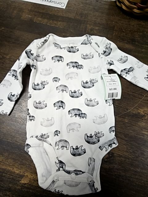 White/Navy/Grey Bear Carters Lognsleeve Onesie, 3M B