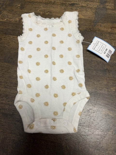 White/Gold Flower Carters Tank Top Onesie, NB G