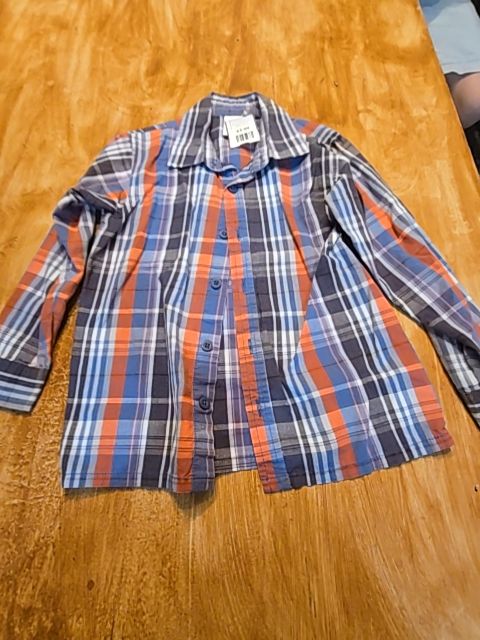 Grey/Blue/Orange Wonder Kids Longsleeve Button Up, 5T G