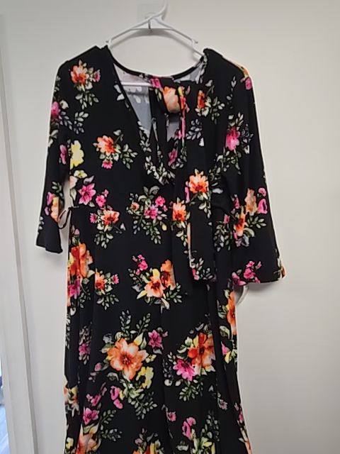 Black/Pink Floral Mother Bee Maternity Dress, X-Large