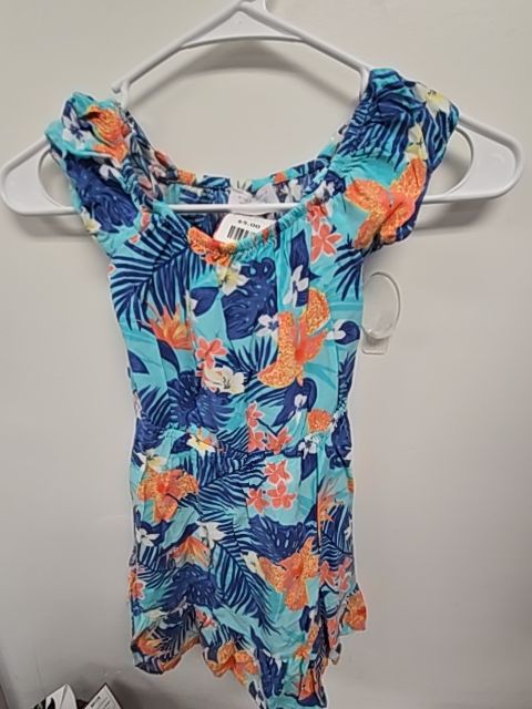 Blue/Orange Leaf/Floral Childrens Place Dress, 5T G