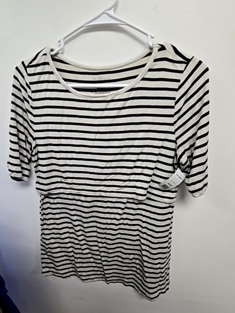 Black/Cream Striped A Glow Maternity Nursing Shirt, Medium
