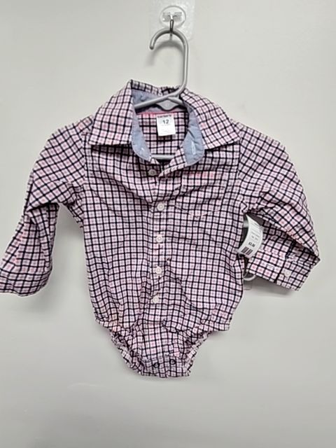 Pink/Navy/White Plaid Carters Longsleeve Button Up Onesie, 12M B