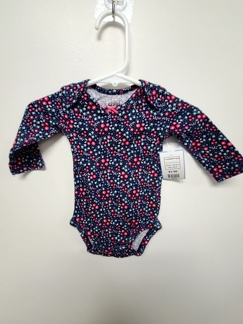Navy/Pink/Blue Flower Carters Longsleeve Onesie, NB G