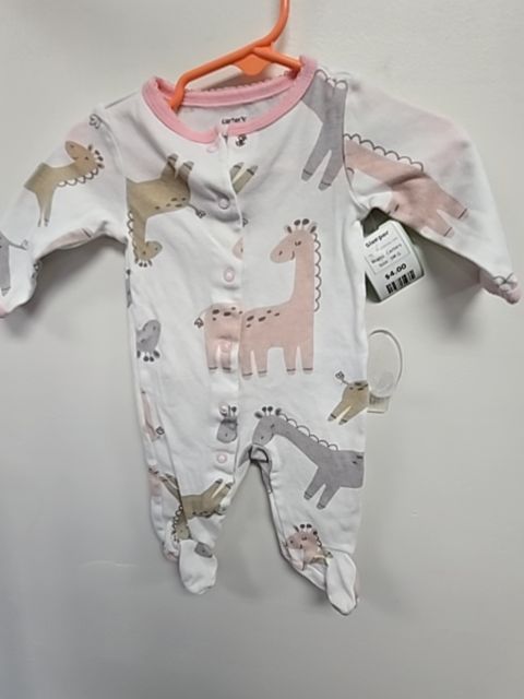 White/Pink/Tan/Grey Giraffe Carters Sleeper, 3M G