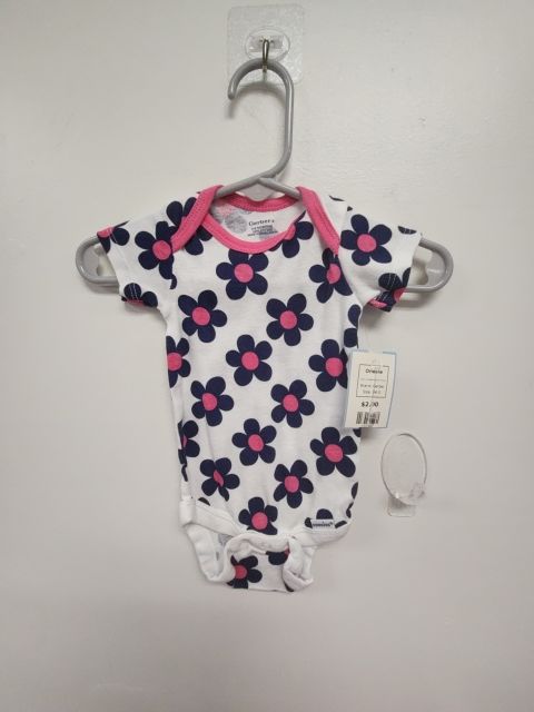 White/Pink/Navy Flower Gerber Onesie, 3M G