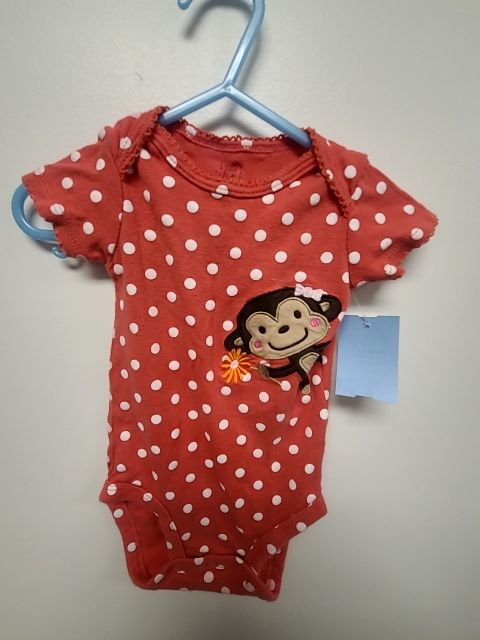 Pink/White Polka Dot Monkey Carters Onesie, 6M G