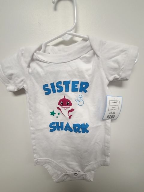 White Baby Shark Onesie, 3M G