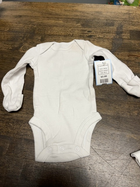 White Carters Longsleeve Onesie, NB G