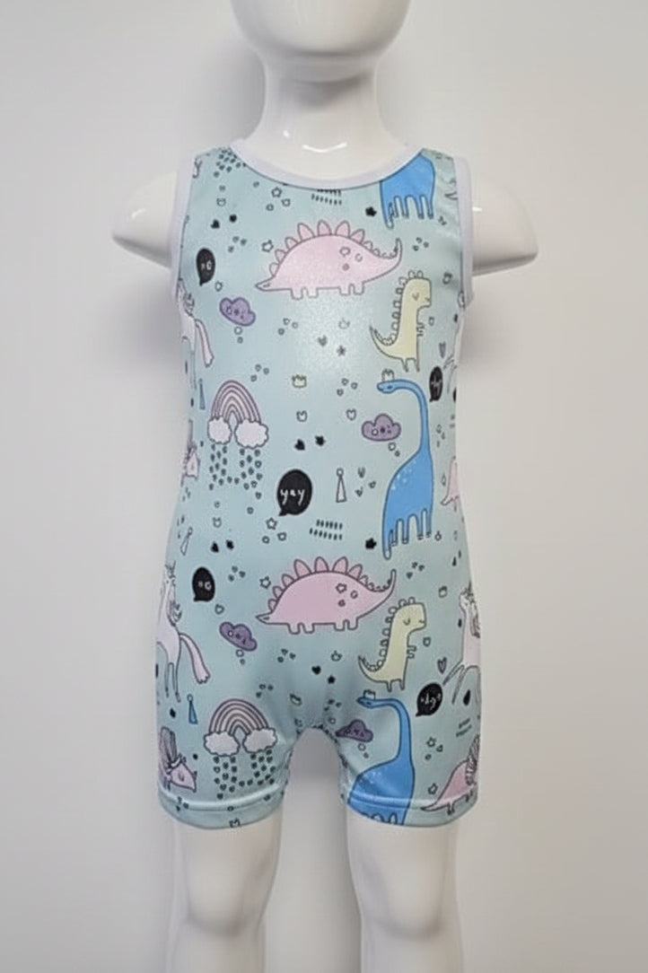 Blue/Colorful Dino Boutique Gymnastics Leotard, 3T G