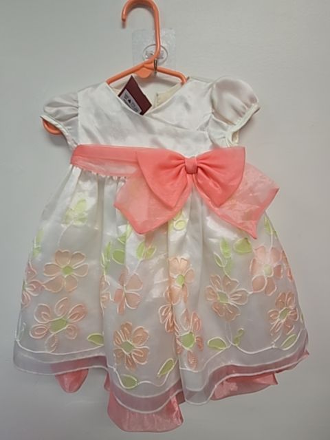 White/Pink Flowers Bonnie Baby Holiday Dress, 3M G