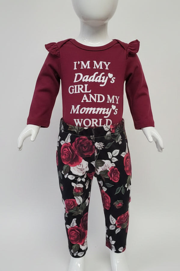 Burgandy/Black/White Flowers Boutique Outfit, NB G