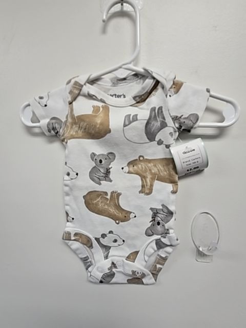 White/Brown/Grey Animal Carters Onesie, NB B