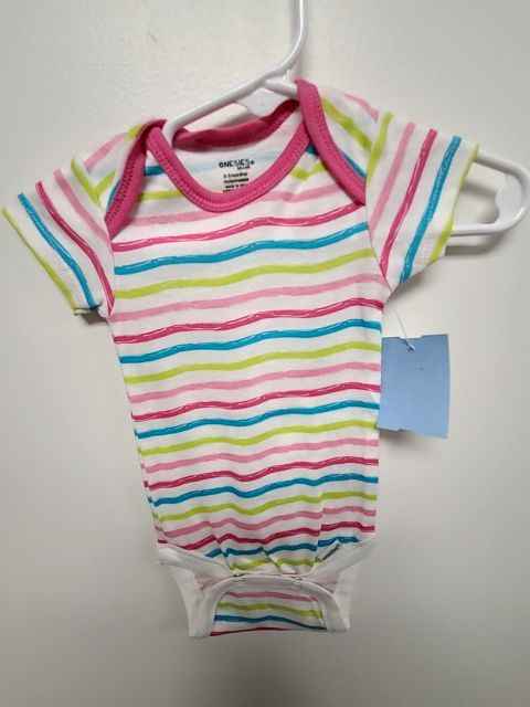Pink/Blue/Green/White Striped Onesie, NB G