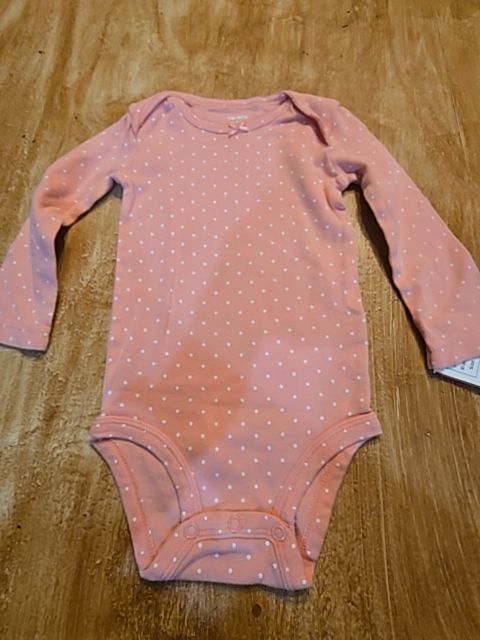 Pink/White Polka Dot Carters Longsleeve Onesie, 12M G