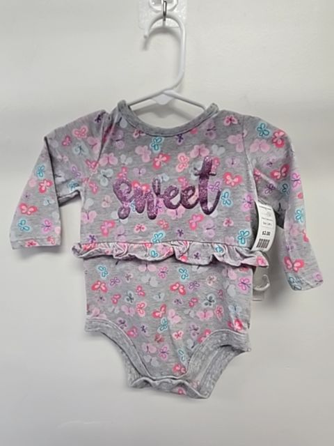 Grey/Pink Butterfly Garaniamls Longsleeve Onesie, 12M G