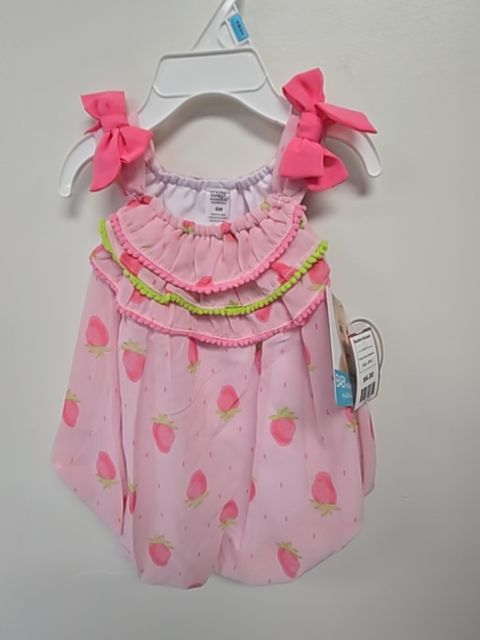 Pink/Green Strawberry Baby Essentials Bubble Romper, 6M G