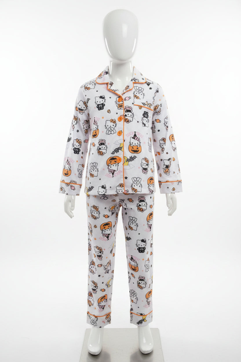 White/Orange Halloween Hello Kitty Pjs, 6 G