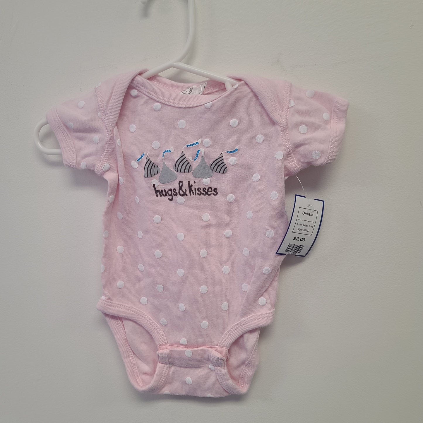 Pink/White Polka Dot Hershey Kiss Rabbit Skins Onesie, 6M G