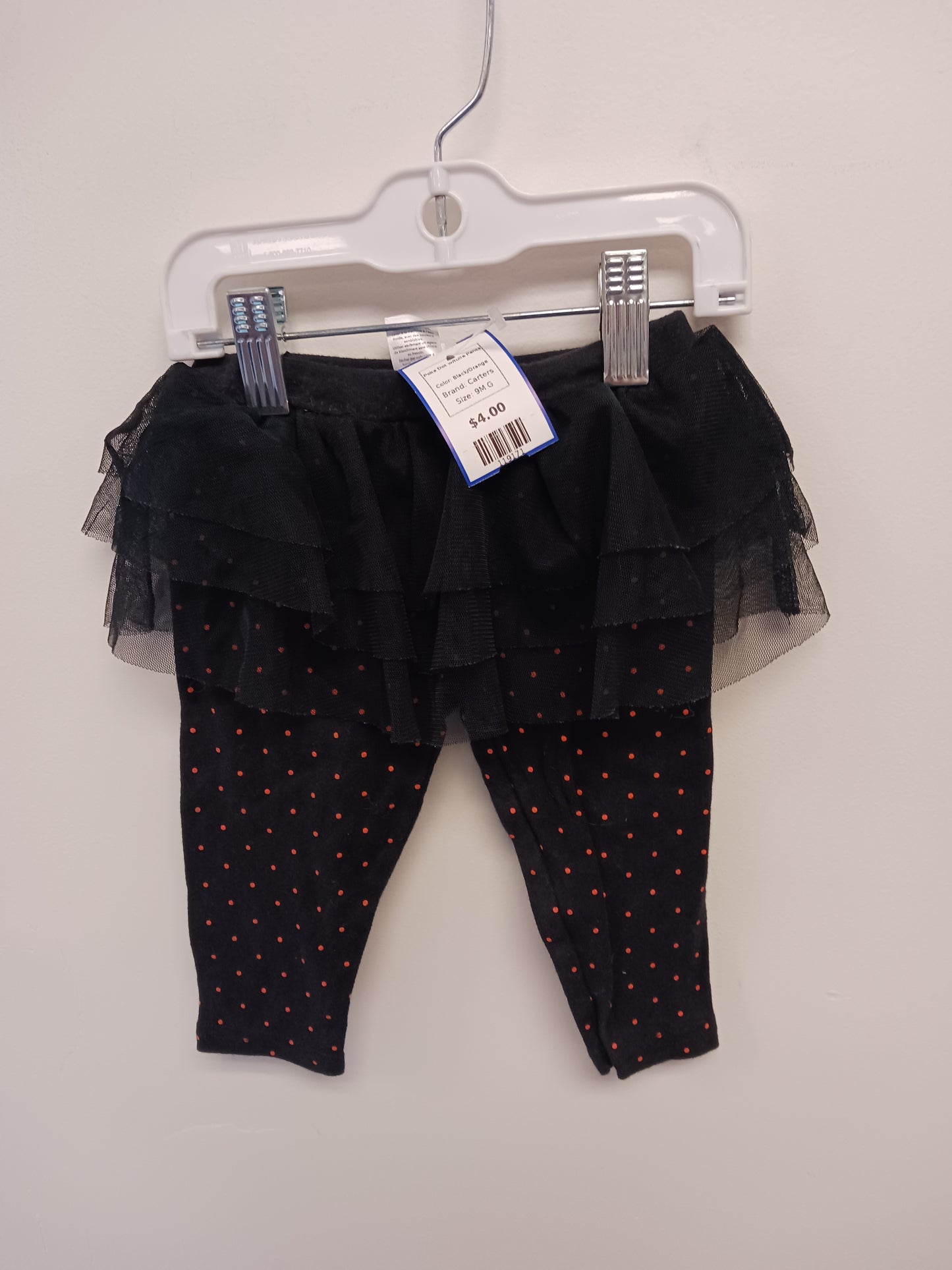 Black/Orange Carters Poka Dot w/tulle Pants, 9M G
