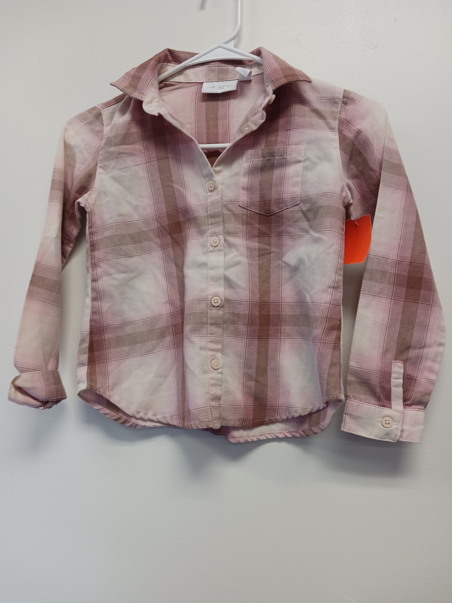 pink Childrens Place Long Sleeve Plaid Shirt 5/6, 5T G