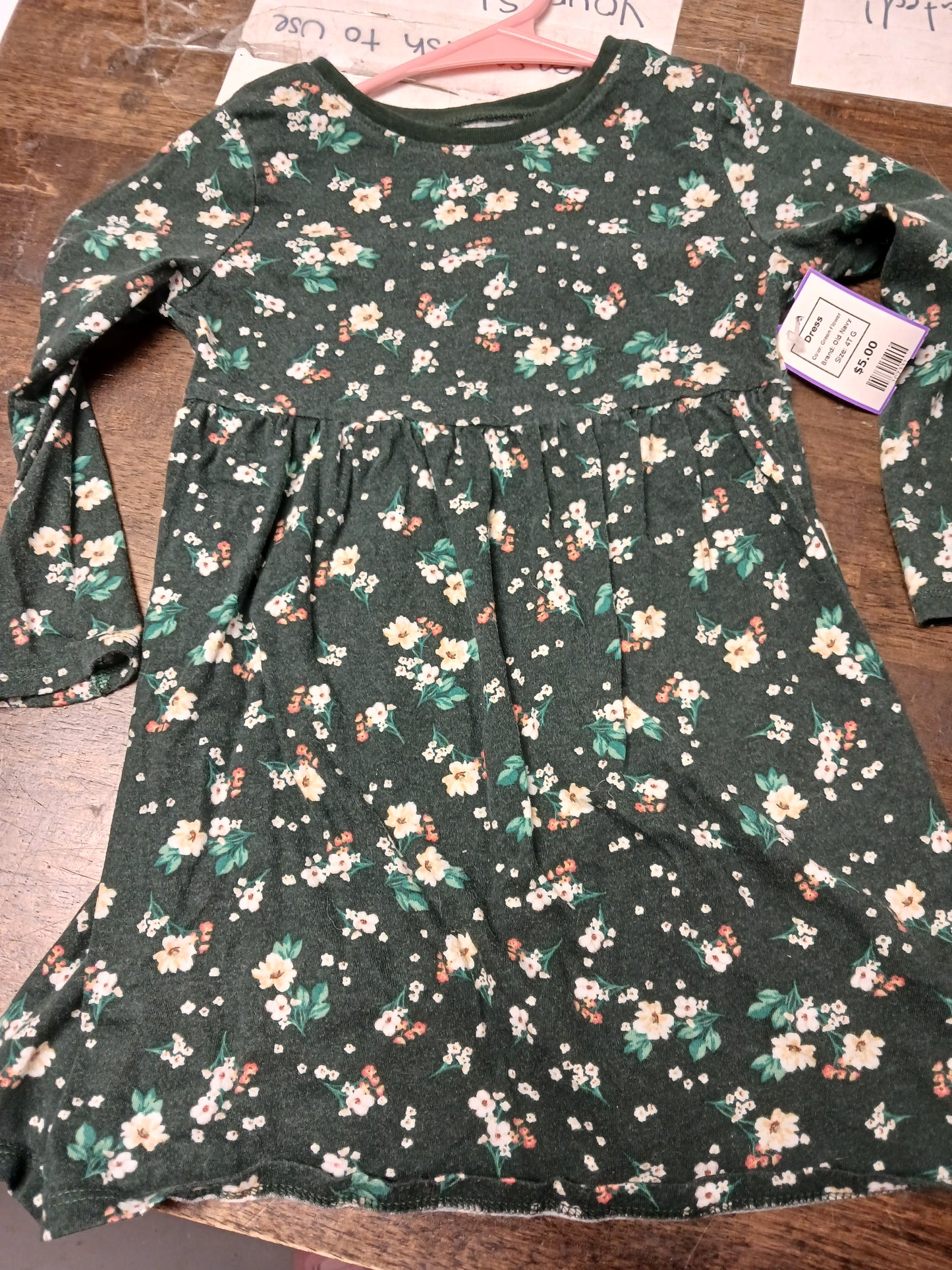 Green Flower Old Navy Dress, 4T G