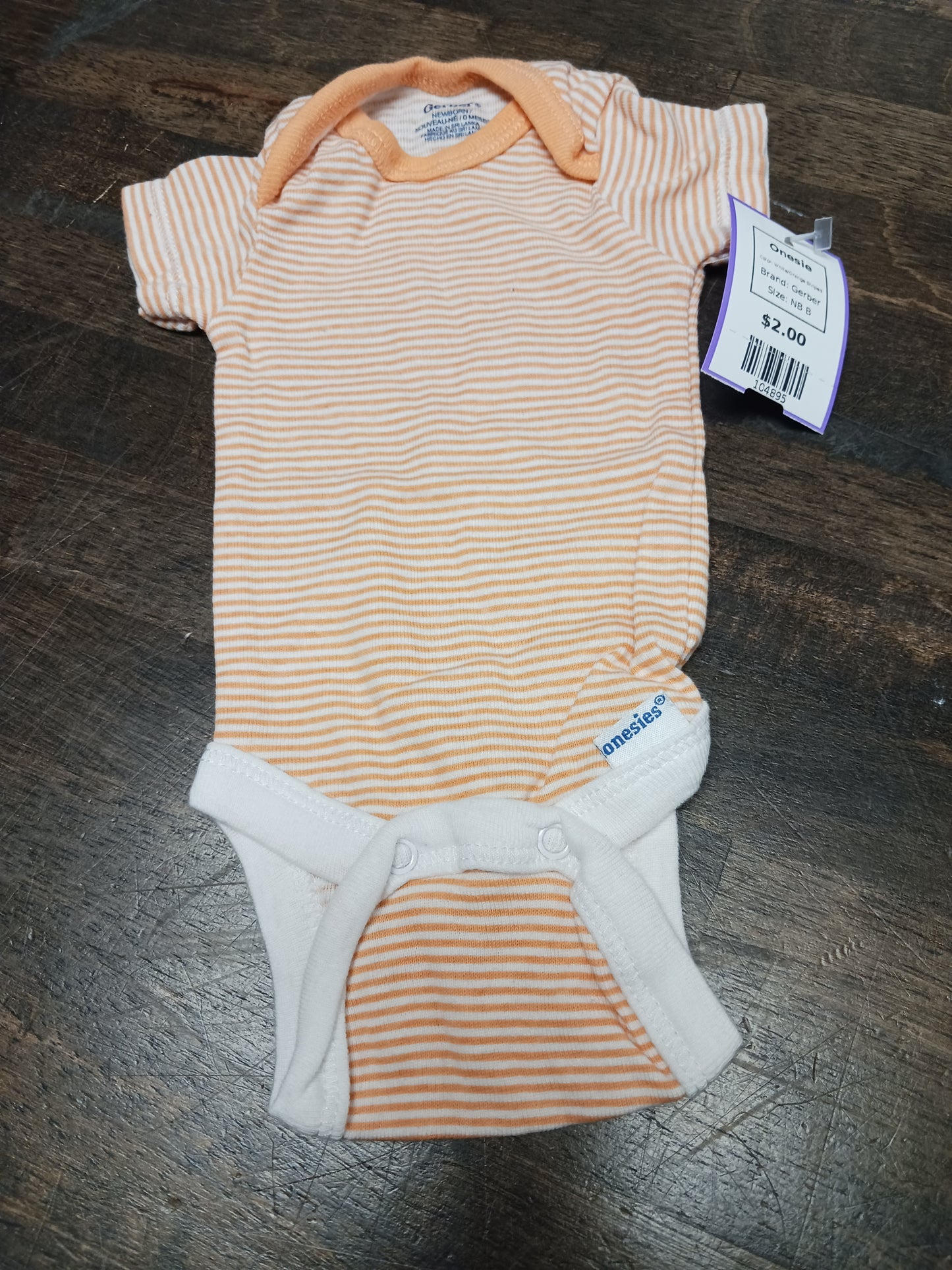 White/Orange Striped Gerber Onesie, NB B