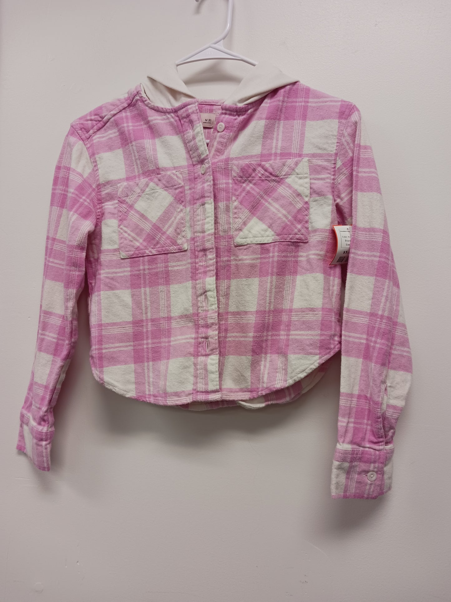 Pink/White SO Hooded Flannel Shirt, 8 G