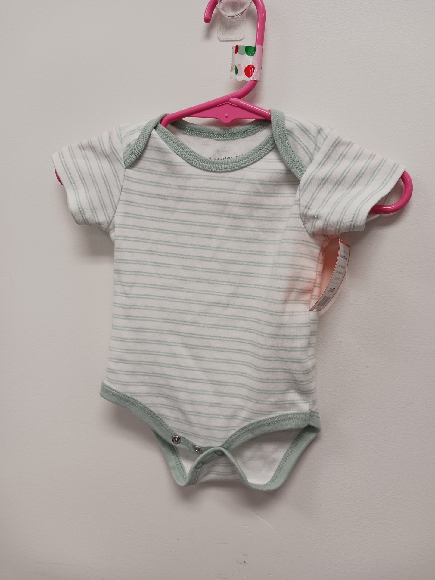 White/Green Baby Views Striped Onesie, 0-3M B