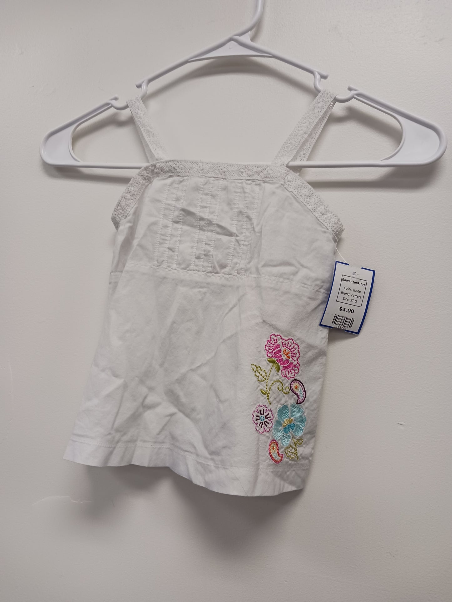 white carters flower tank top, 3T G