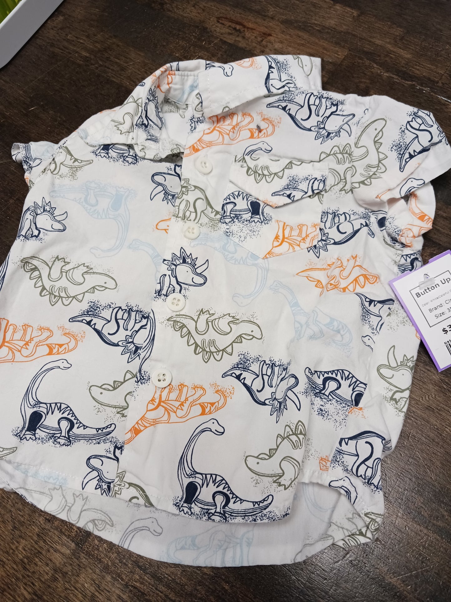 White/Colorful Dino Circo Button Up, 3M B