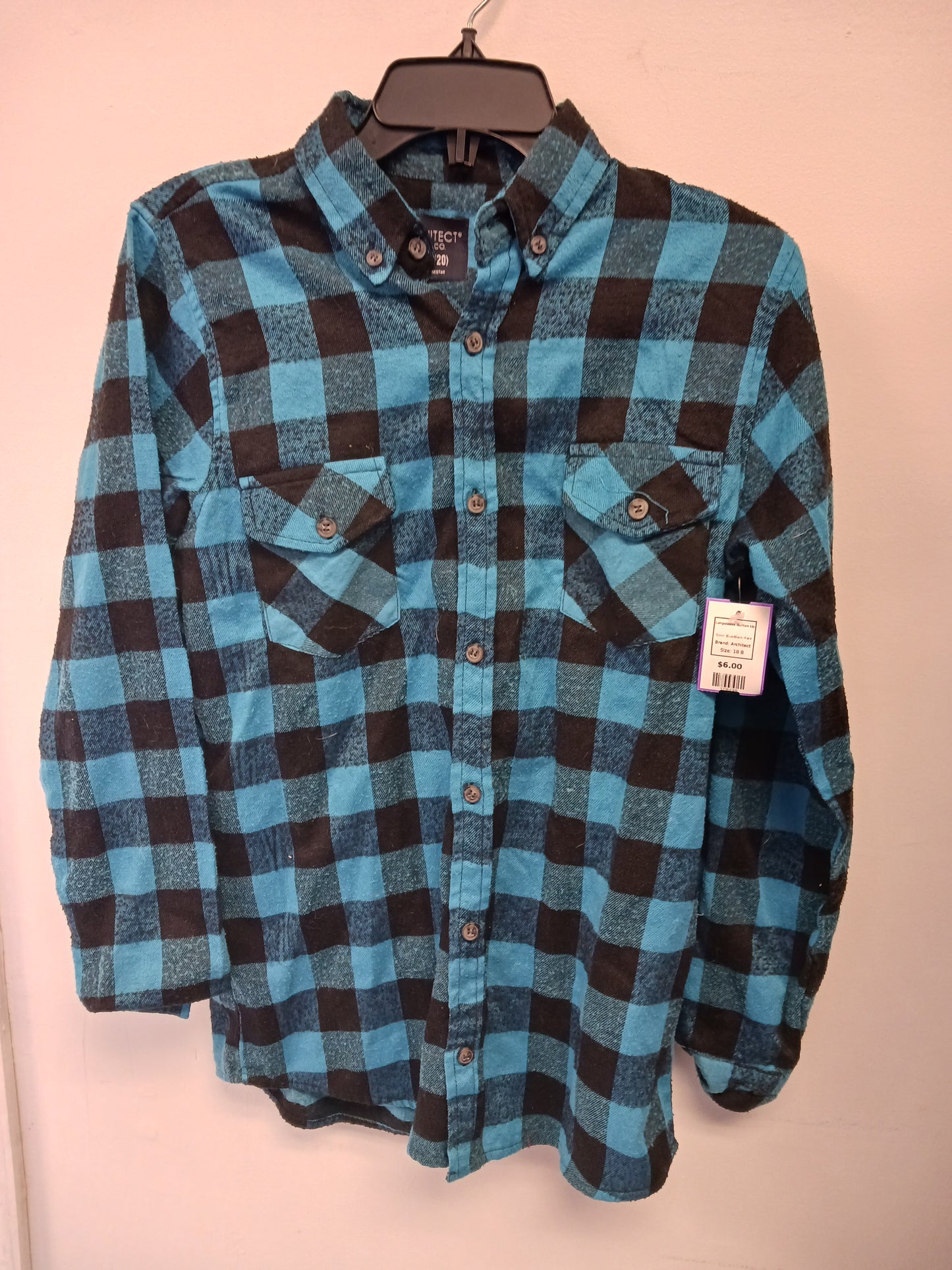 Blue/Black Plaid Architect Longsleeve Button Up, 18 B