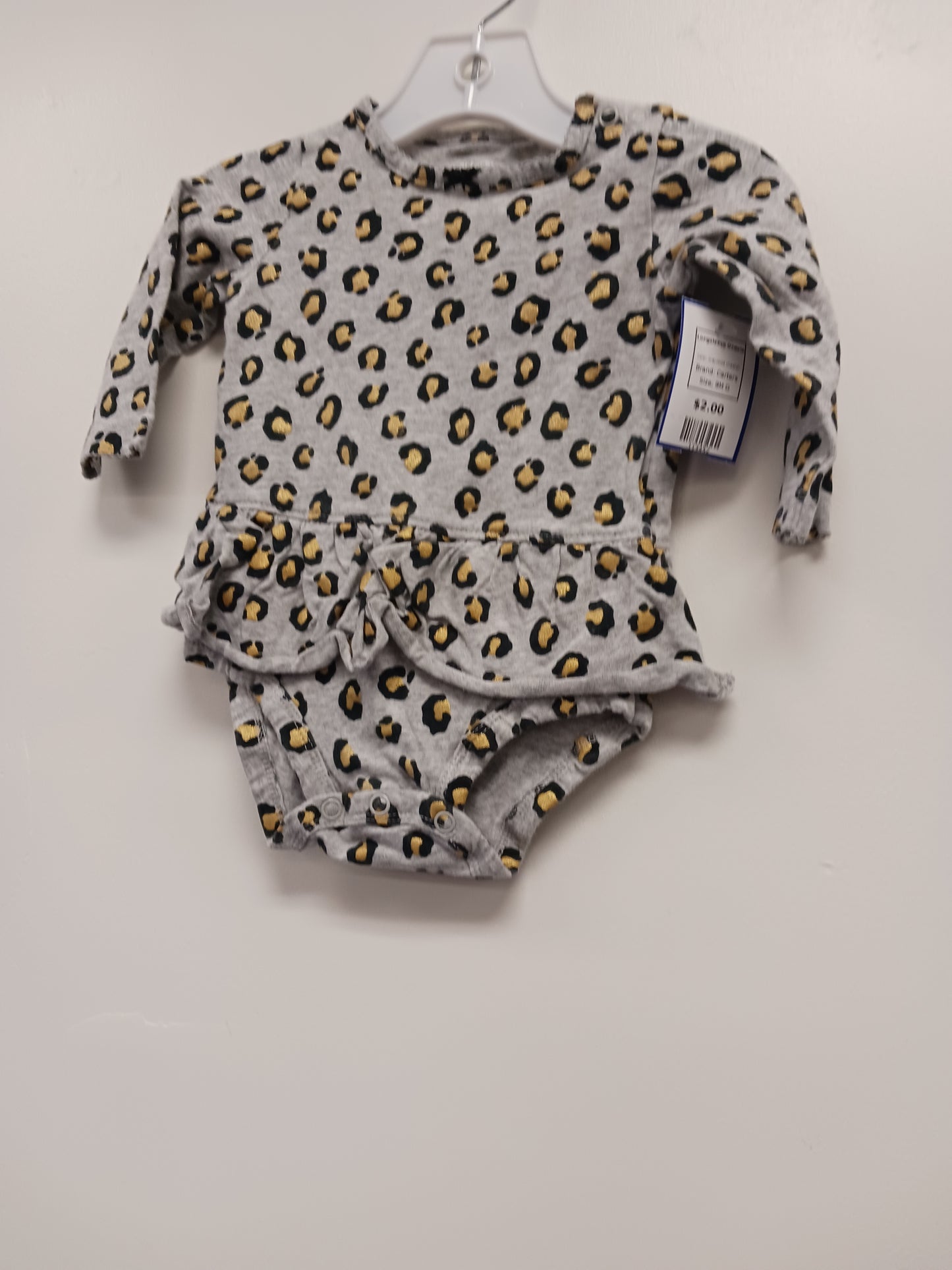 Grey/Gold Cheetah Carters Longsleeve Onesie, 9M G