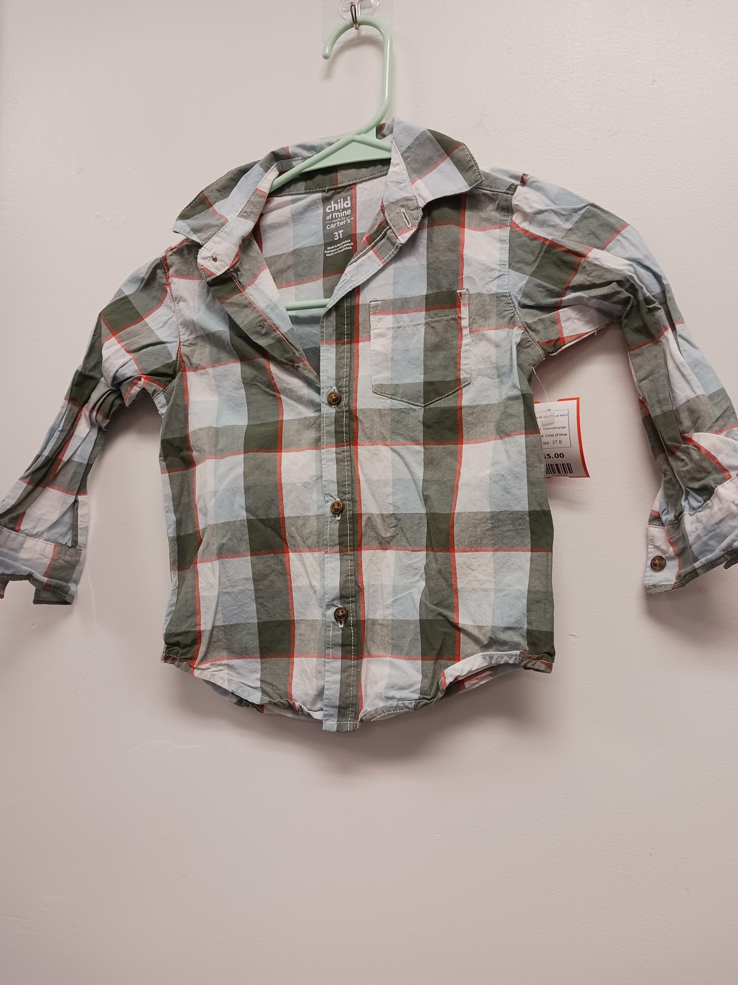 Green/Orange Child of Mine Long Sleeve Plaid Shirt, 3T B