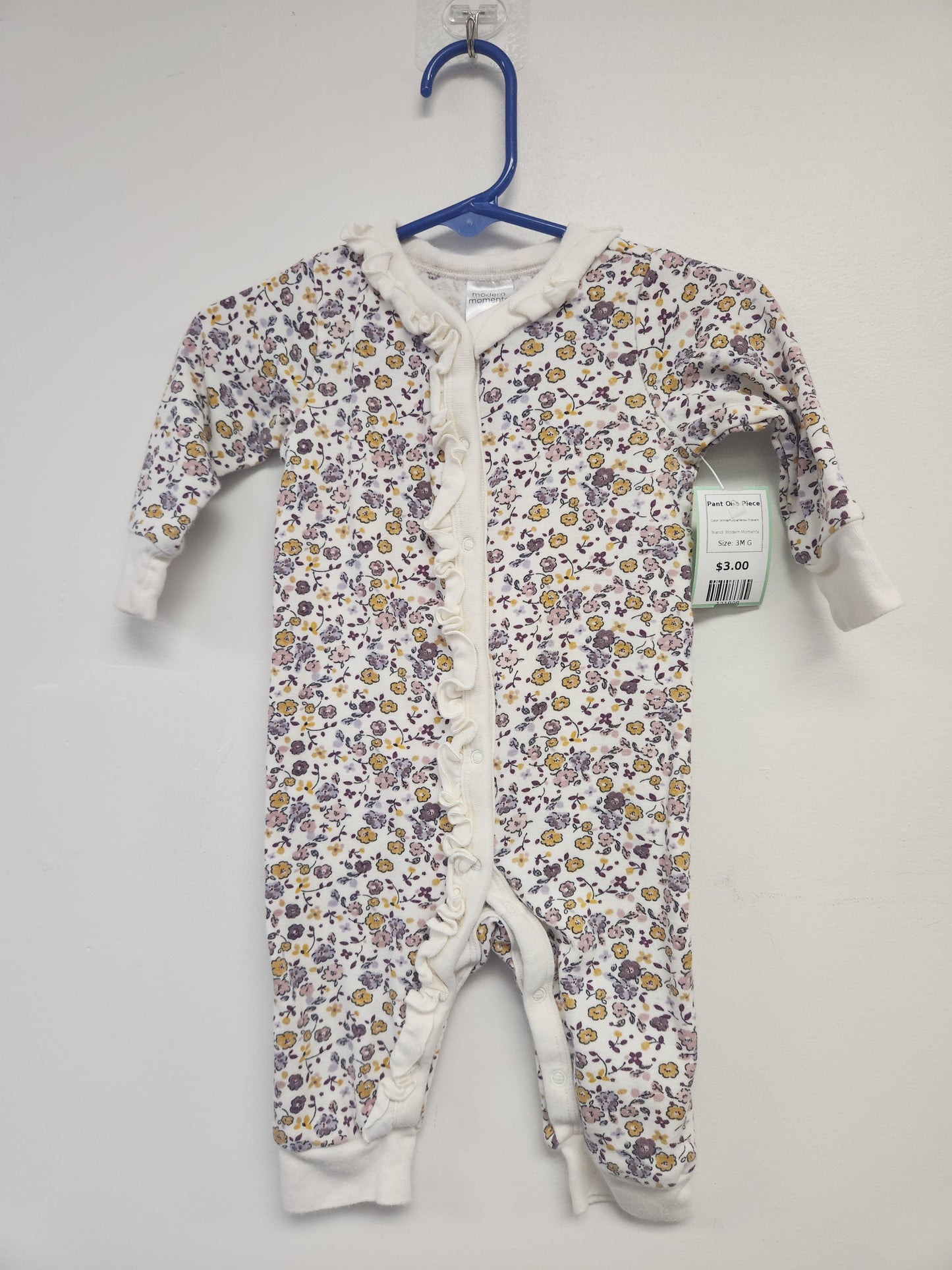 White/Purple/Yellow Flowers Modern Moments Pant One Piece, 3M G