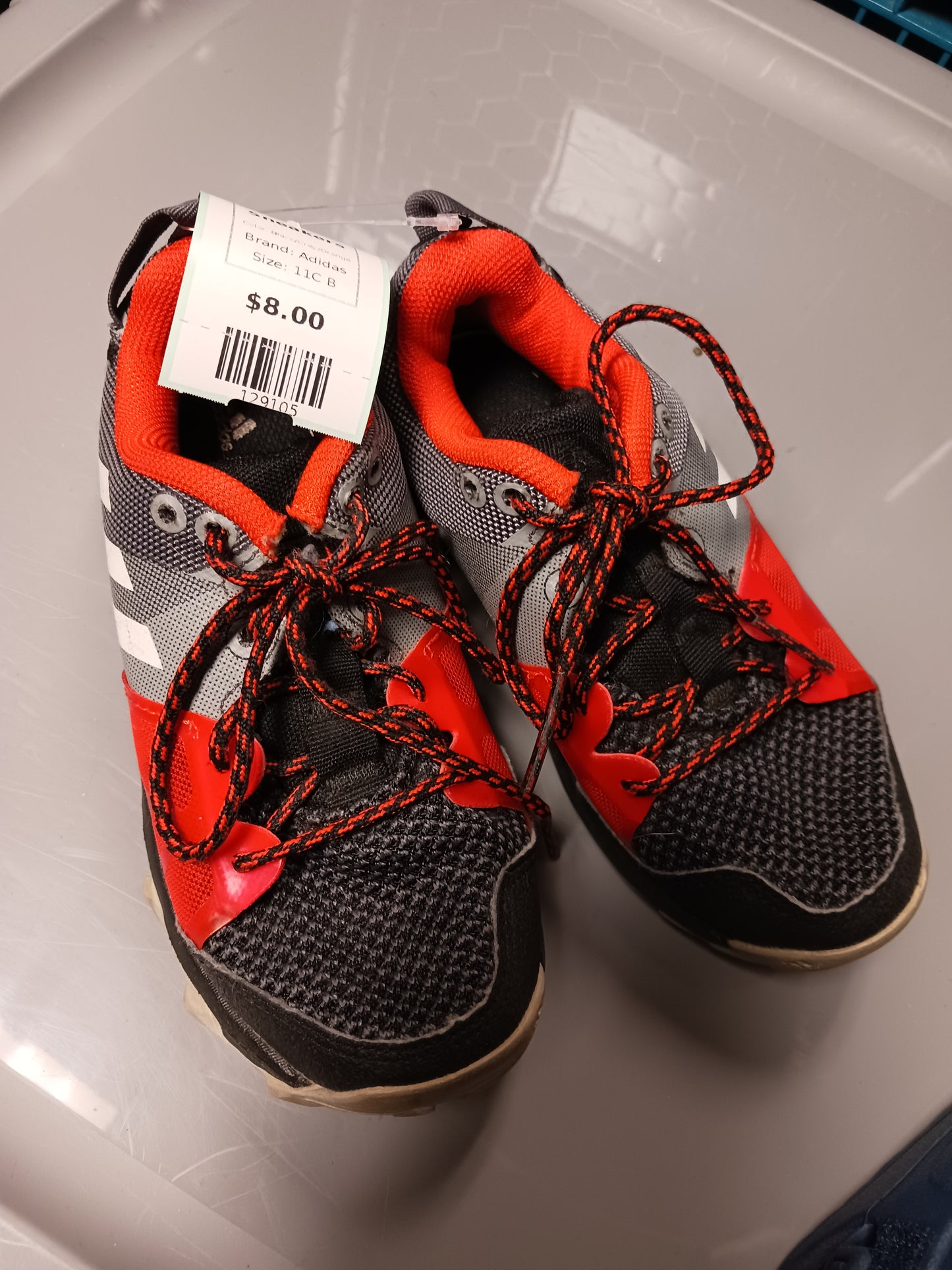 Black/Grey/Orange Adidas Sneakers, 11C B