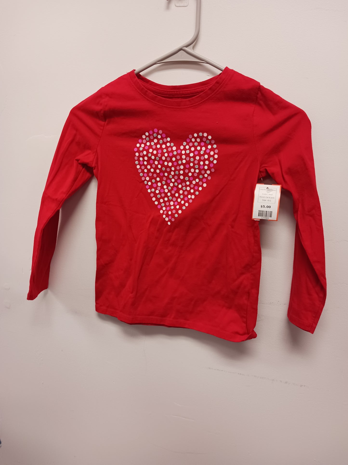 Red Cat & Jack Long Sleeve Heart Shirt, 6 G