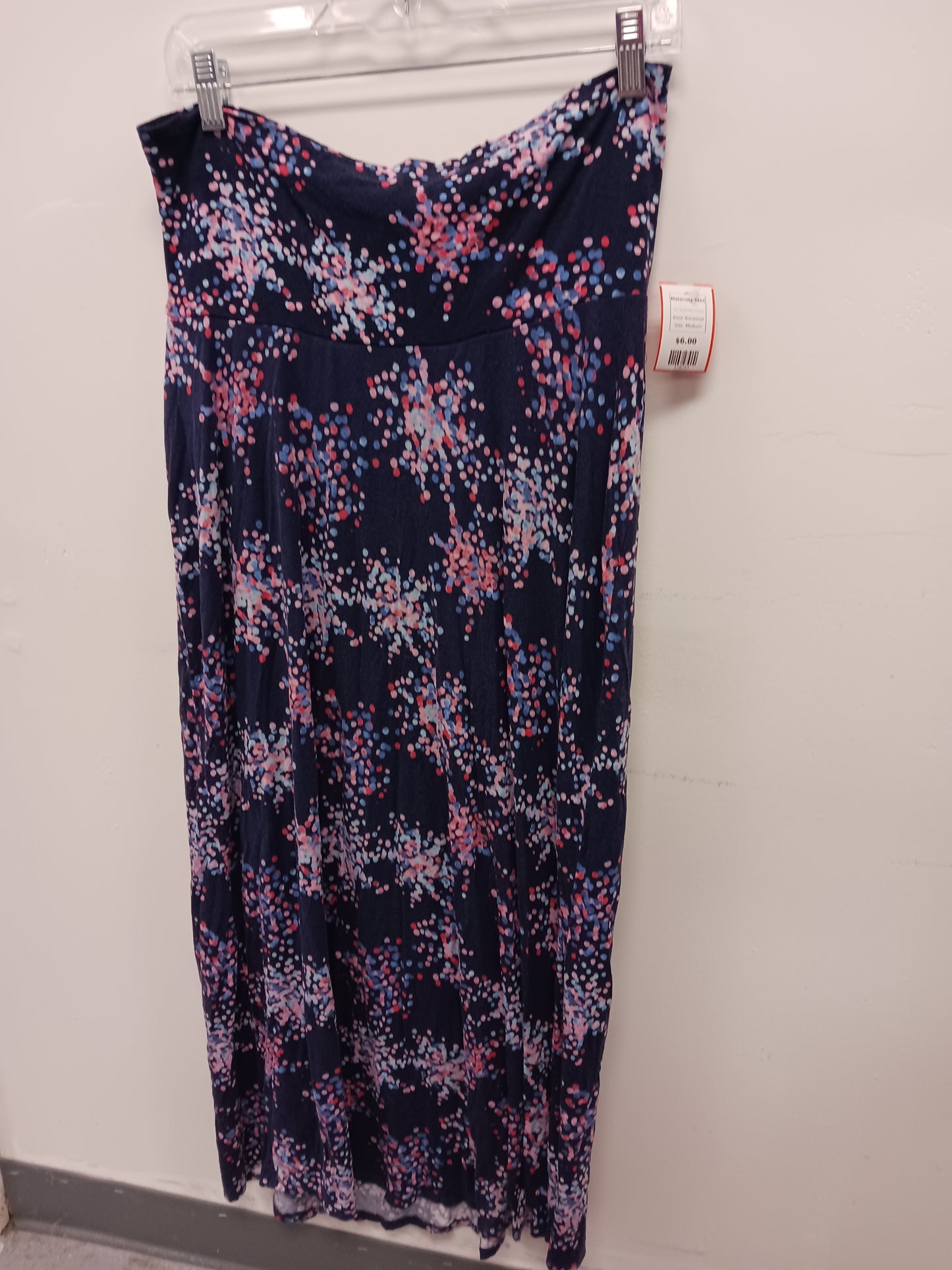 Navy/Pink/Blue Polka Dot Motherhood Maternity Skirt, Medium