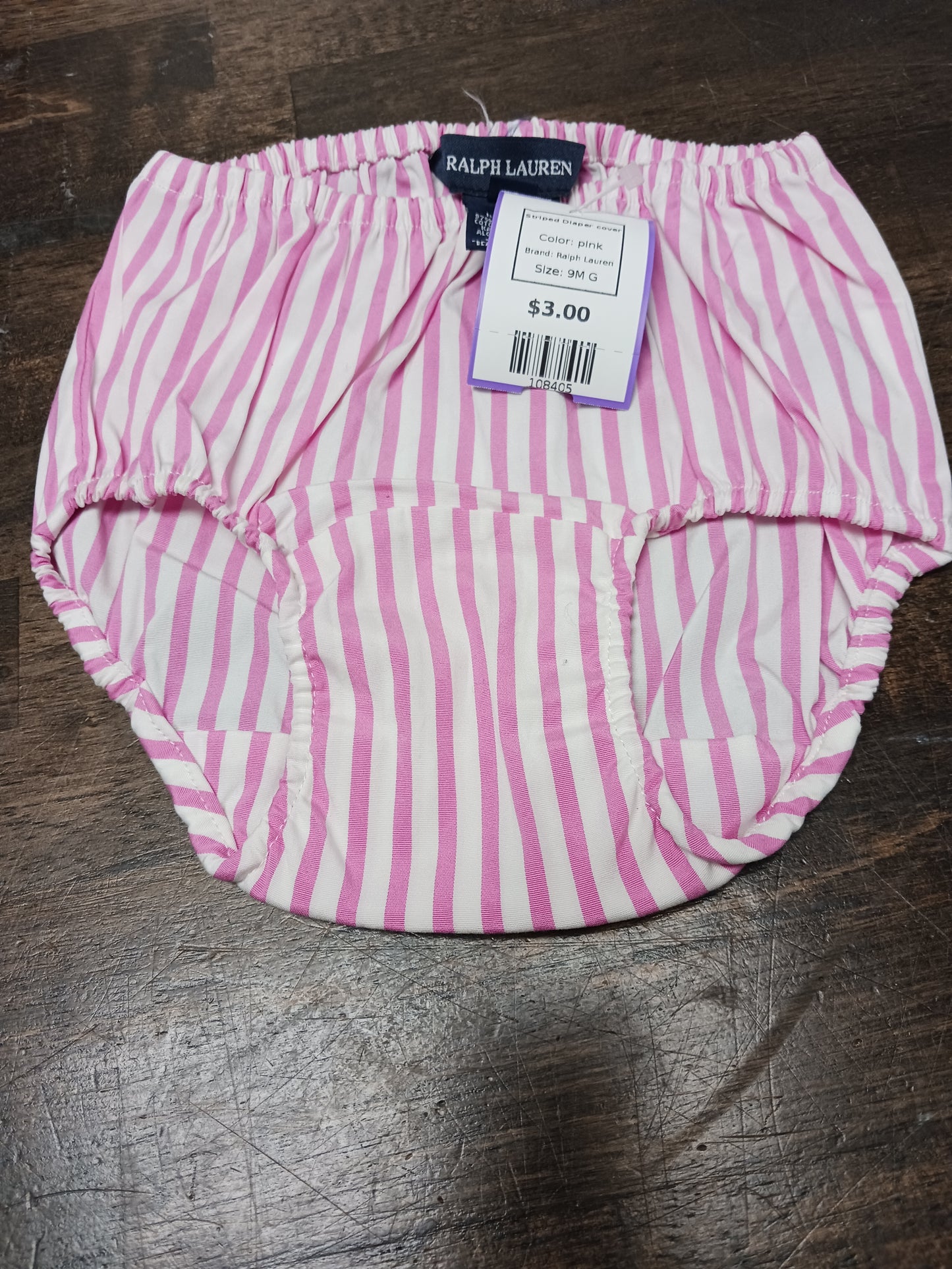pink Ralph Lauren Striped Diaper cover, 9M G