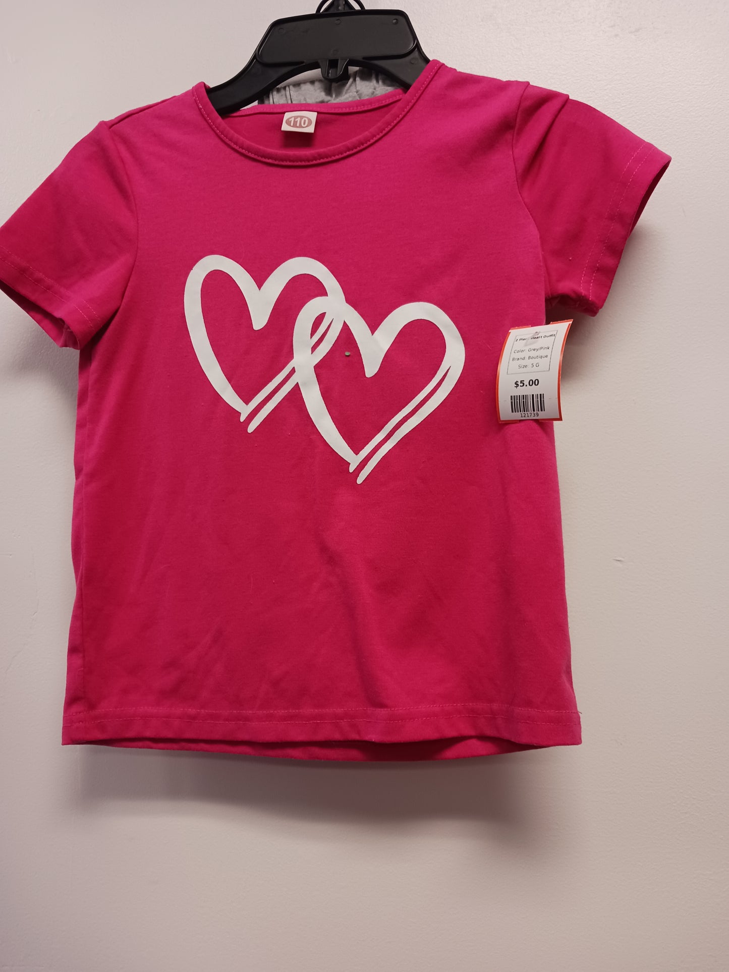 Grey/Pink Boutique 2 Piece Heart Outfit, 5 G