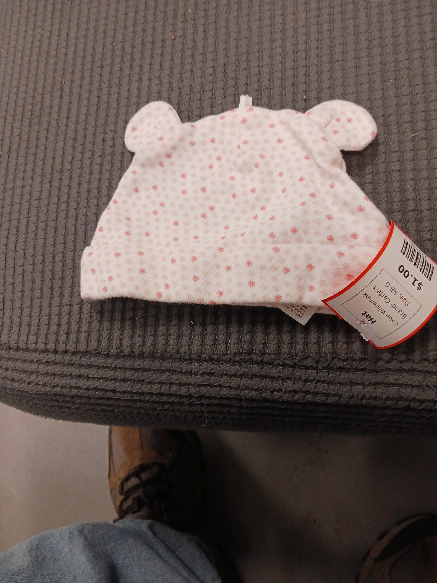 White/Pink Carters Hat, NB G